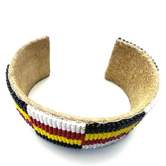 Navajo Beaded Leather Cuff Bracelet — Hand-Loomed — OS — NWOT - Picture 2 of 6